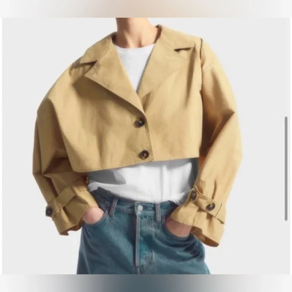 Anthropologie House Of Harlow Cropped Trench Coat Womens One Size Tan - Picture 3 of 5